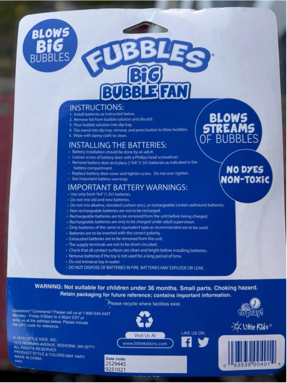 Fubbles batteries are